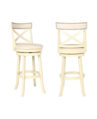 Solid Wood Swivel Bar Stools Set of 2, Upholstered Seat