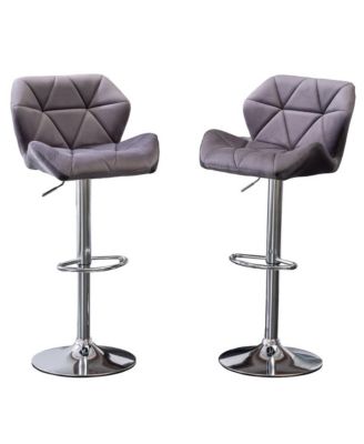 Breni Velvet Diamond Tufted Swivel Adjustable Height Barstool, Set of 2