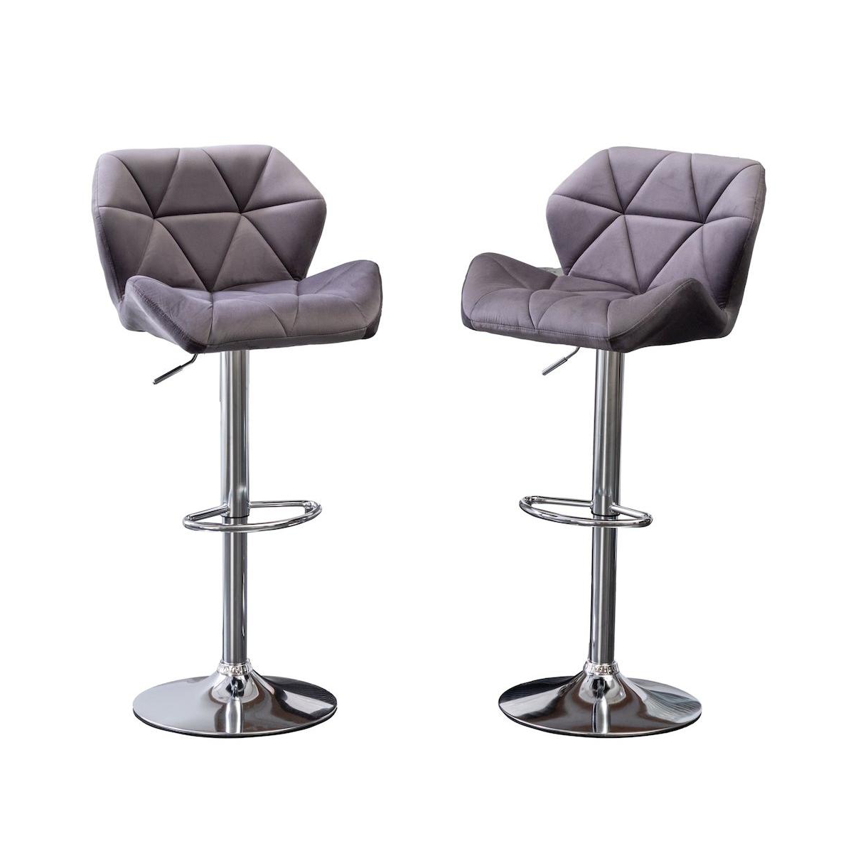 Roundhill Furniture Breni Velvet Diamond Tufted Swivel Adjustable Height Barstool, Set of 2 - Grey