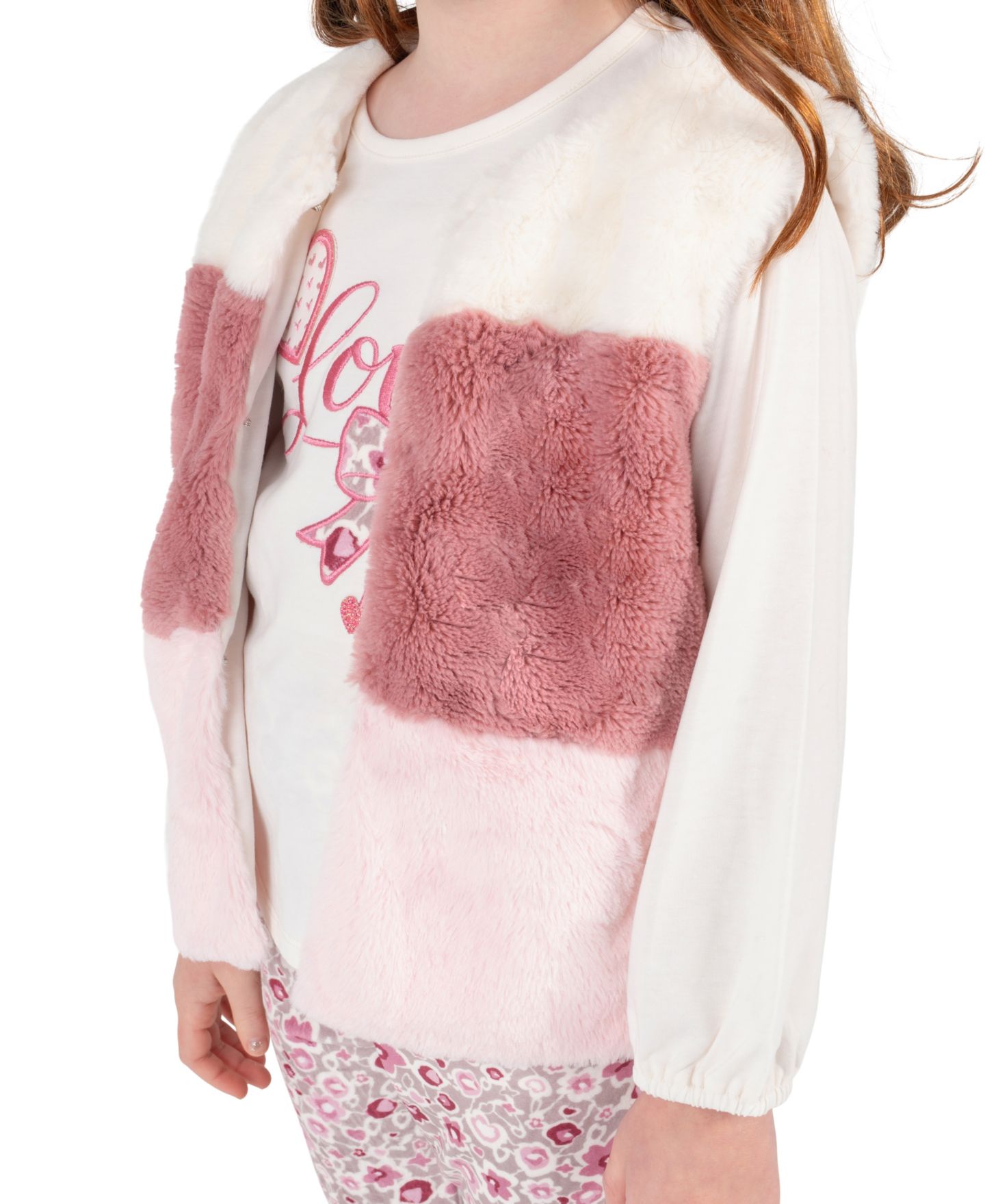 Комплекты Rare Editions Long-Sleeve Faux Fur Top, Vest and Leggings, 3-Piece Set для девочек, цвет: Розовато-лиловый — фото 3