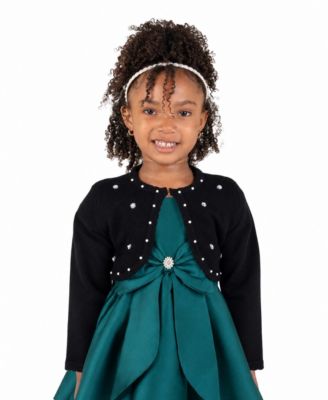 Girls' 2T-4T Cropped Long-Sleeve Imitation Pearl Cardigan