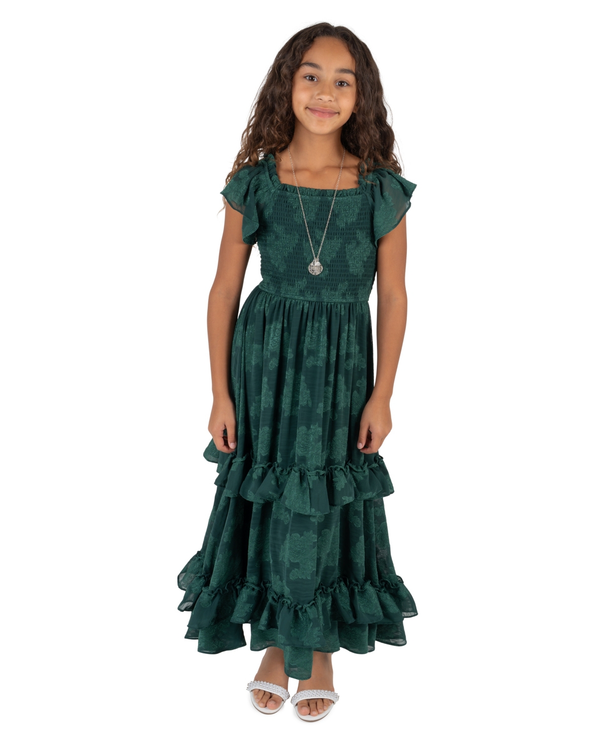 Rare Editions Girls' 4-16 Smocked Tiered Flutter-Sleeve Dress