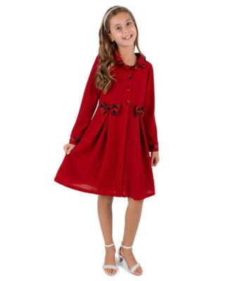 Girls' 7-16 Lurex-Knit Buffalo-Check Bow Coat and Dress, 2-Piece Set