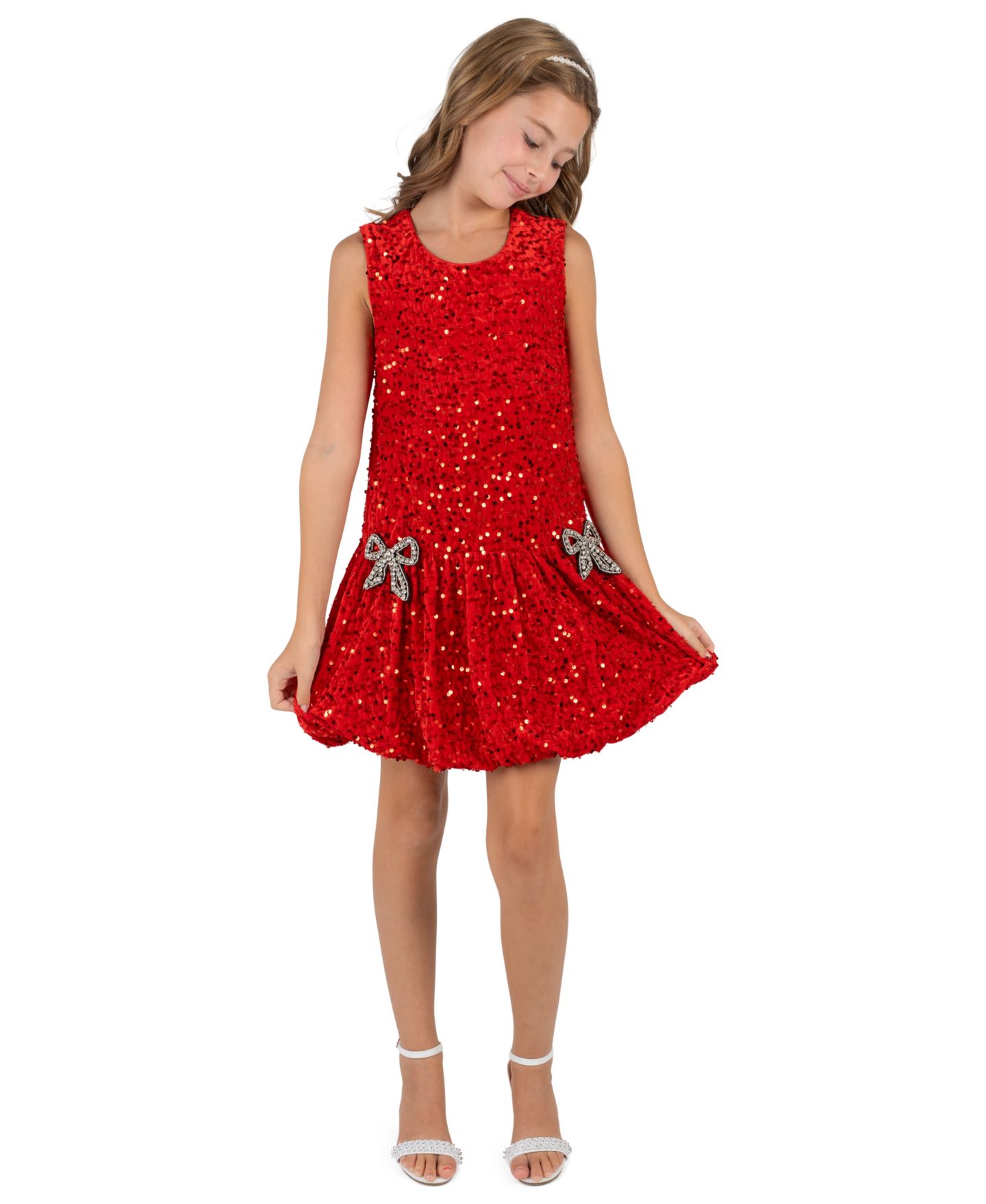 Платье Rare Editions Sequin Velvet Fit & Flare Bubble для девочек, цвет: Красный — фото 1