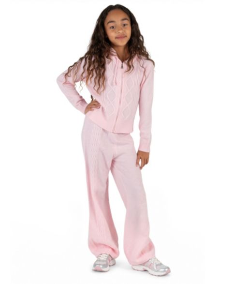 Tween Diva Girls' 7-12 Cable-Knit Zip-Front Wide-Leg Sweater and Pants, 2-Piece Set, цвет: Розовый