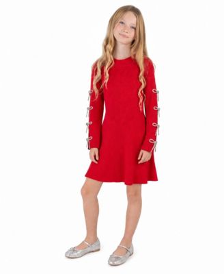 Girls' 7-16 Fit & Flare Bow-Trim Rib-Knit Sweater Dress