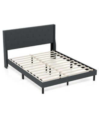Queen Upholstered Bed Frame with Wingback Tufted Headboard