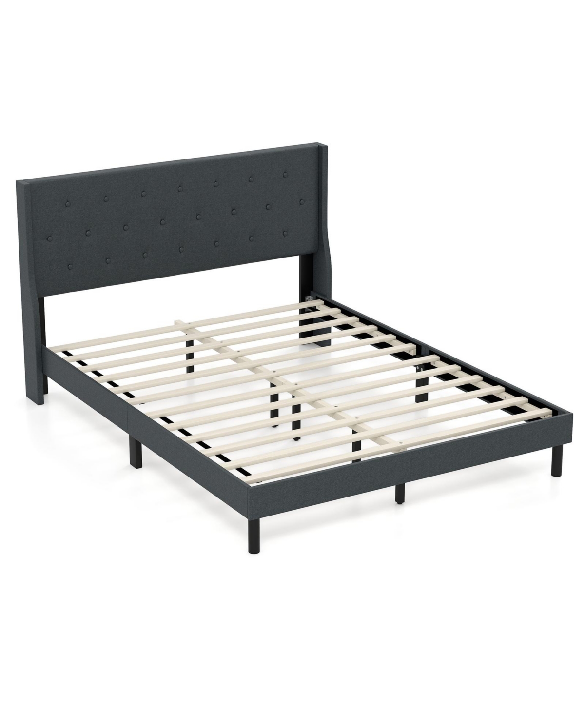 Mecale Queen Upholstered Bed Frame with Wingback Tufted Headboard