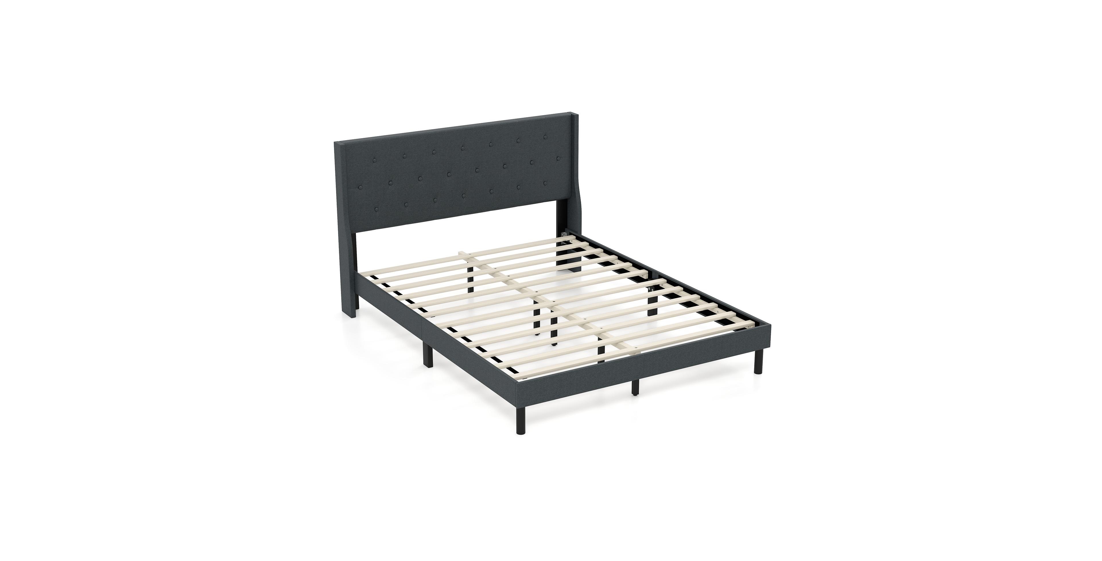 Mecale Queen Upholstered Bed Frame with Wingback Tufted Headboard