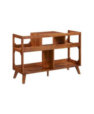  Large Walnut Record Player Stand, Wide Vinyl Storage Console