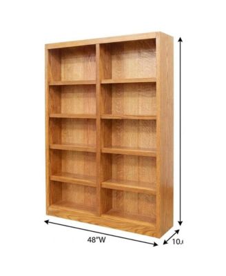 Double Wide Bookcase with 10 Shelves and Dry Oak Finish for Storage