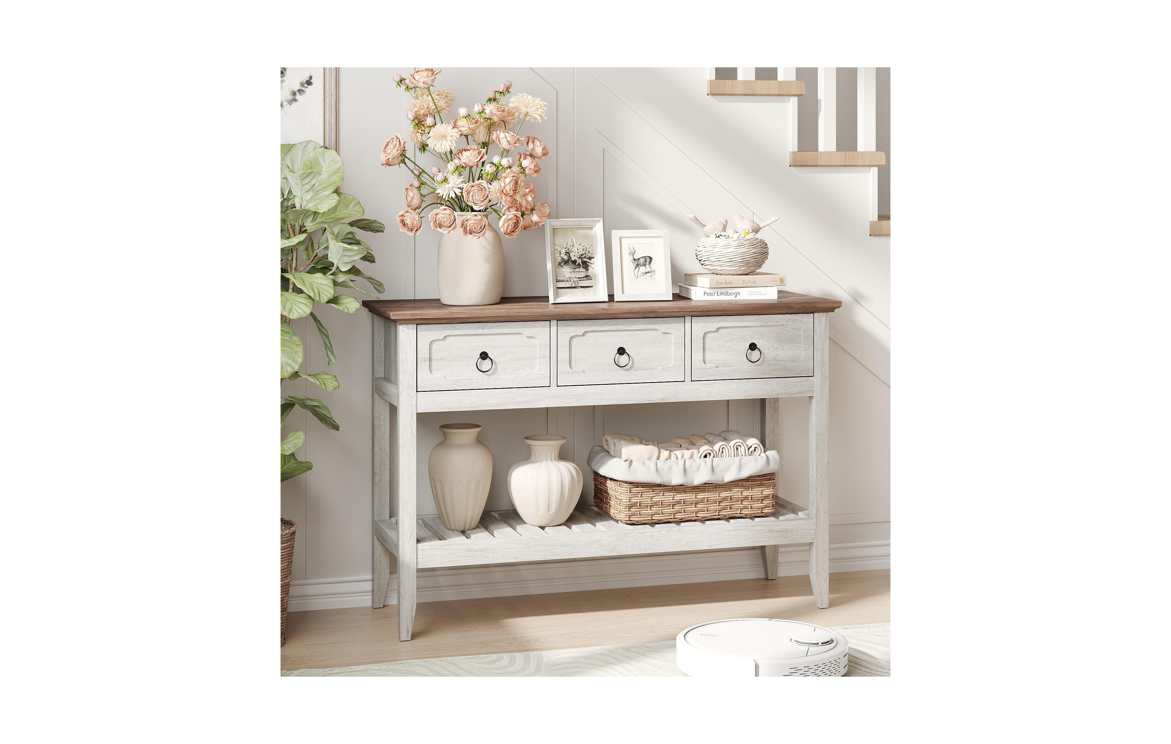 Vabches Farmhouse Entryway Table with Large Storage Space Console Table for Entryway
