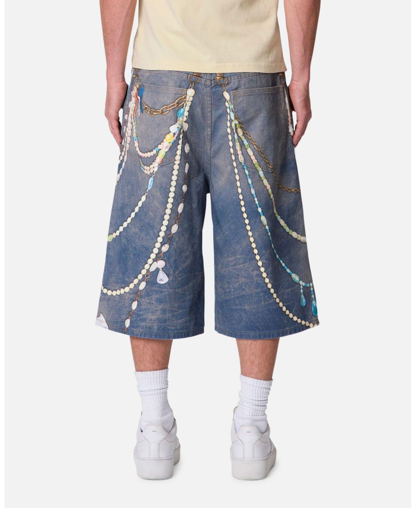 Мужские шорты mnml Chain Printed Baggy Denim, 14" Inseam, цвет: Средний синий — фото 5