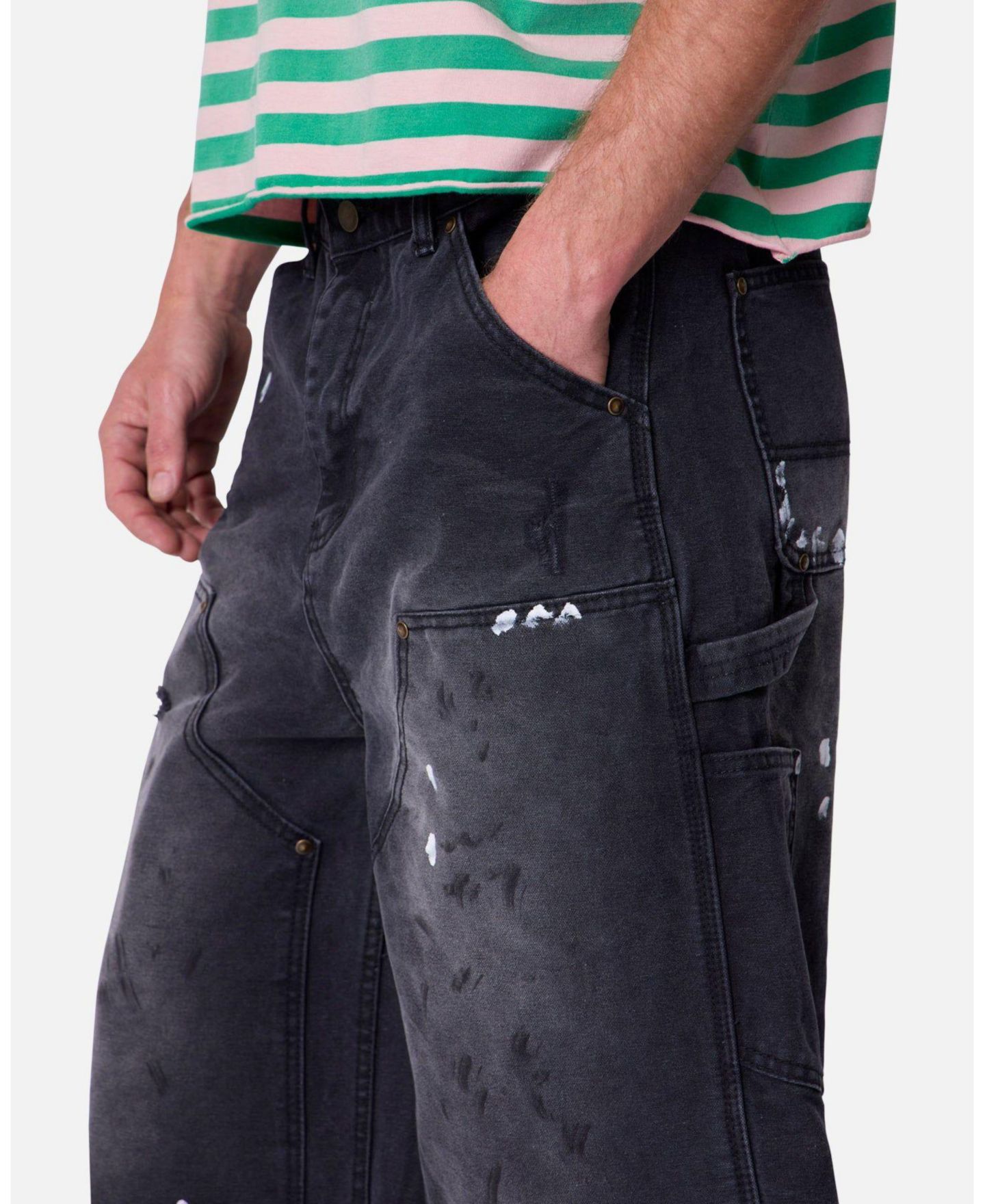 Мужские шорты mnml Ultra Baggy Carpenter Paint Splatter Denim, 9" Inseam — фото 7