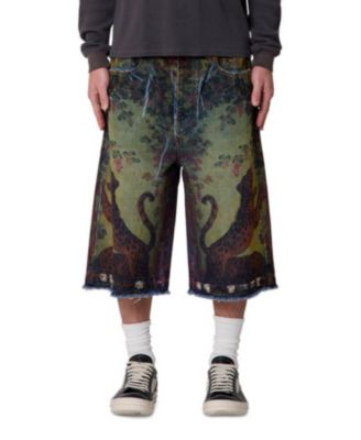 Men's Ultra-Baggy Leopard-Print Denim Shorts, 14" Inseam