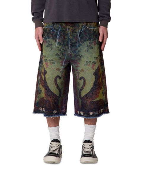 Мужские шорты mnml Ultra-Baggy Leopard-Print Denim, 14" Inseam, цвет: Зелёный