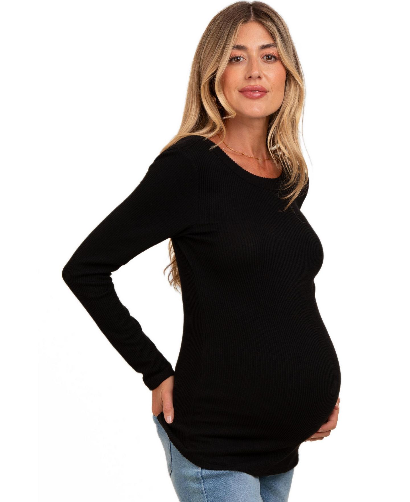 Женский топ Pinkblush Black Ribbed Scoop Neck Long Sleeve, цвет: Чёрный — фото 3