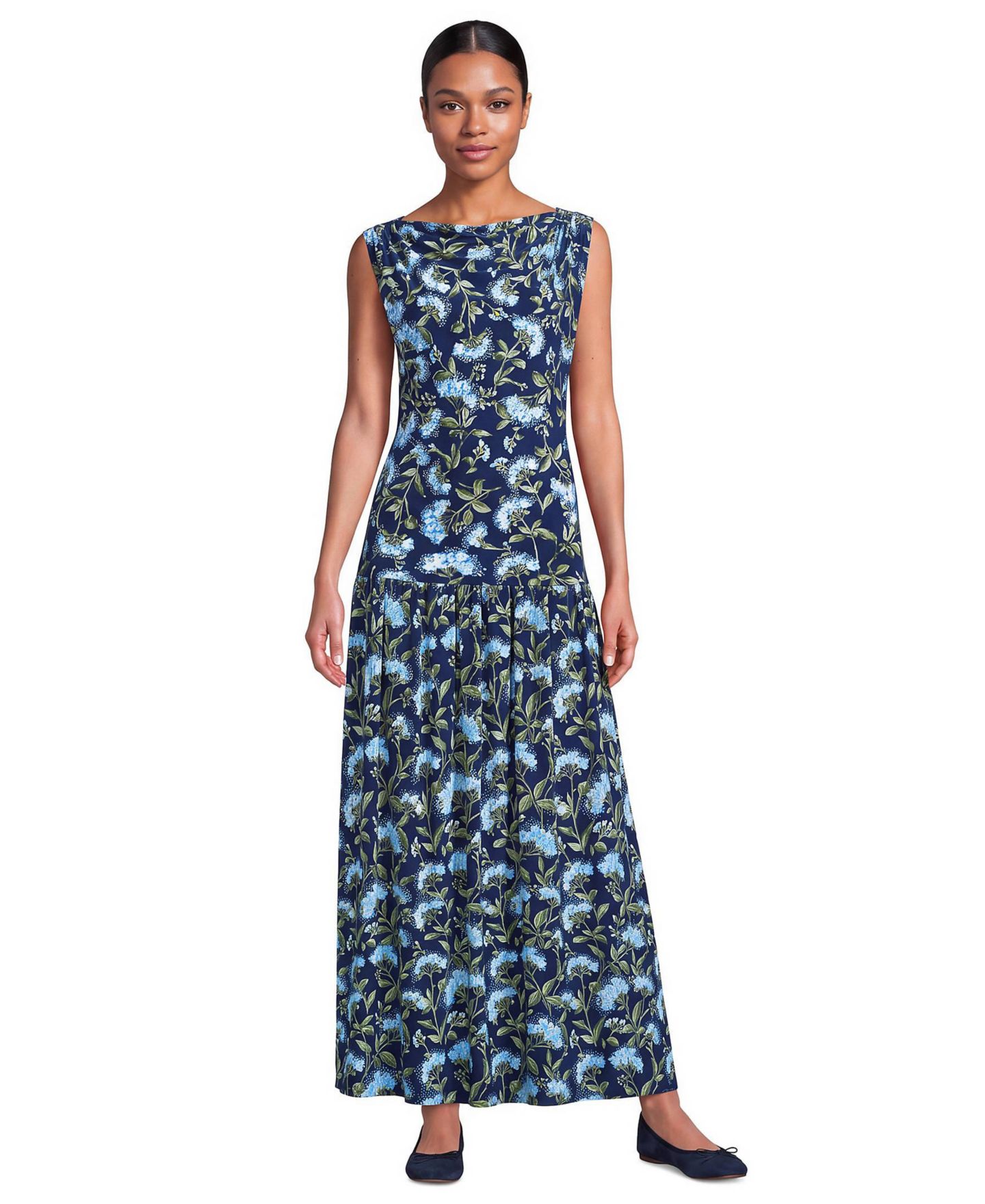 Женский топ Lands' End Sleeveless Silky Knit Drape Front, цвет: Глубокий морской / Синий — фото 2