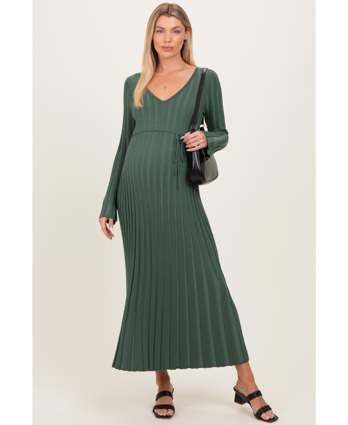 Pinkblush Maternity Taupe Ribbed Knit Maxi Dress - Olive green