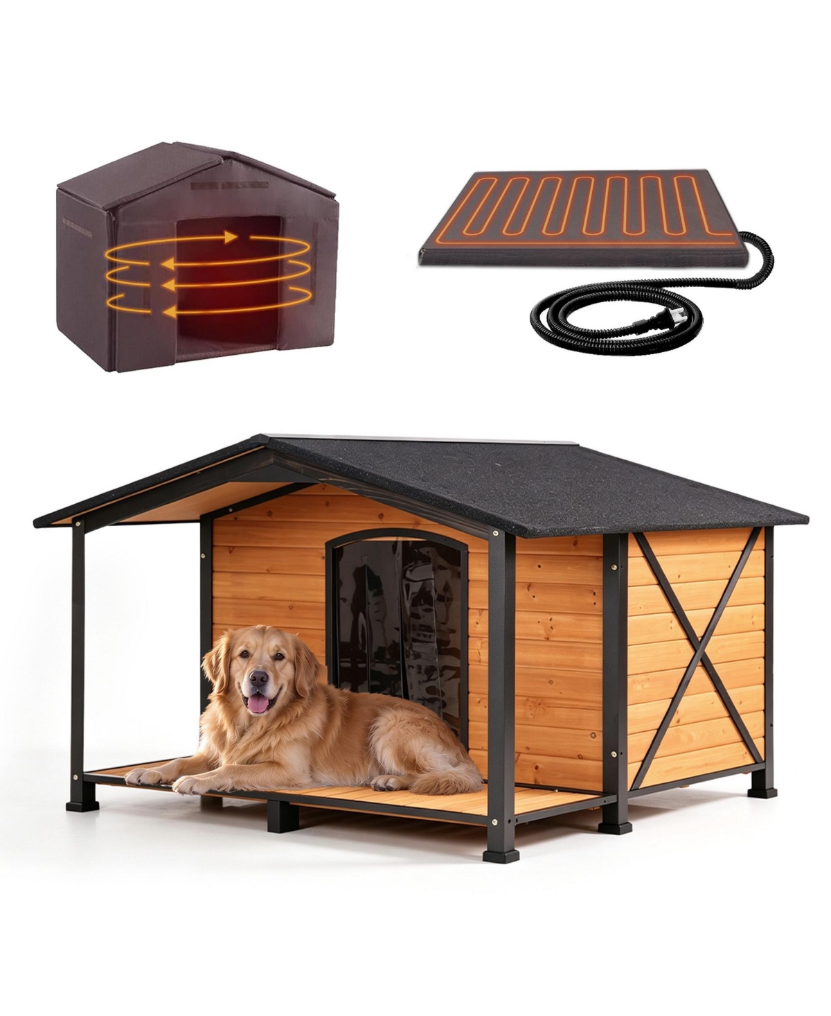 aivituvin Extra Large Heated Waterproof Dog House Dog Shelter with Heating Pad and Strong Metal Frame