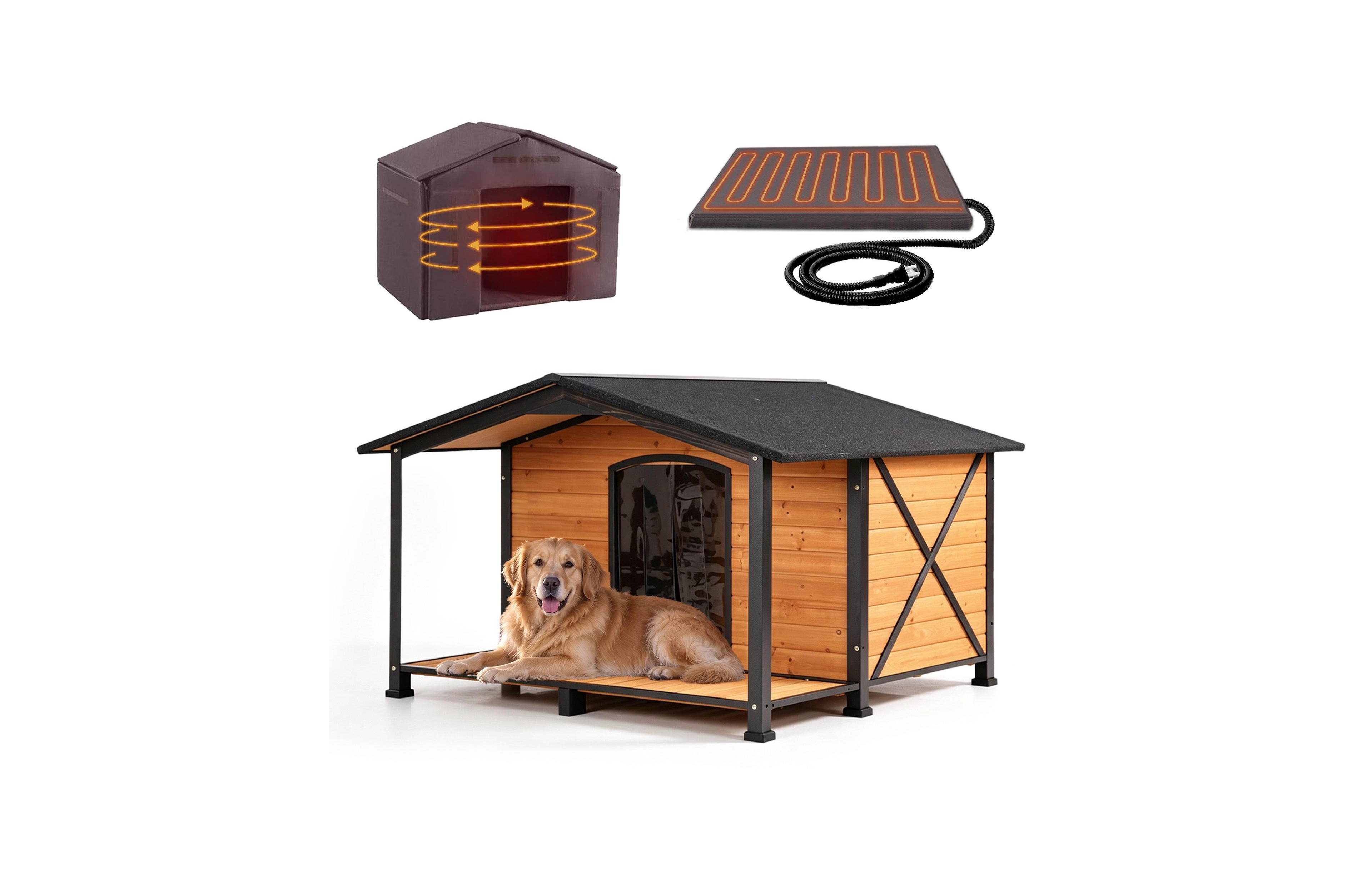 aivituvin Extra Large Heated Waterproof Dog House Dog Shelter with Heating Pad and Strong Metal Frame