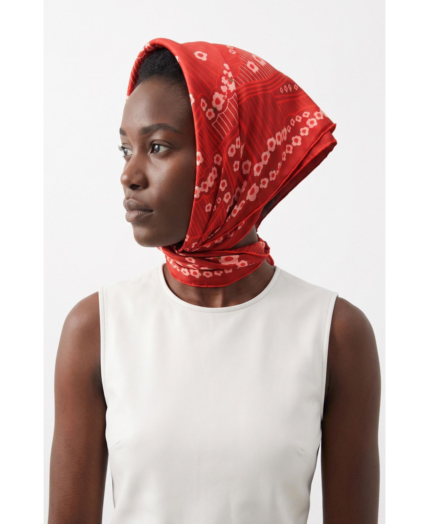 Женский шарф Jessie Zhao New York 25" W x 25" L Scarlet Rhythm Double-Sided Silk, цвет: Красный — фото 5