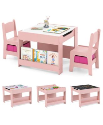 4 in 1 Kids Activity Table and 2 Chairs Set with Detachable Reversible Top