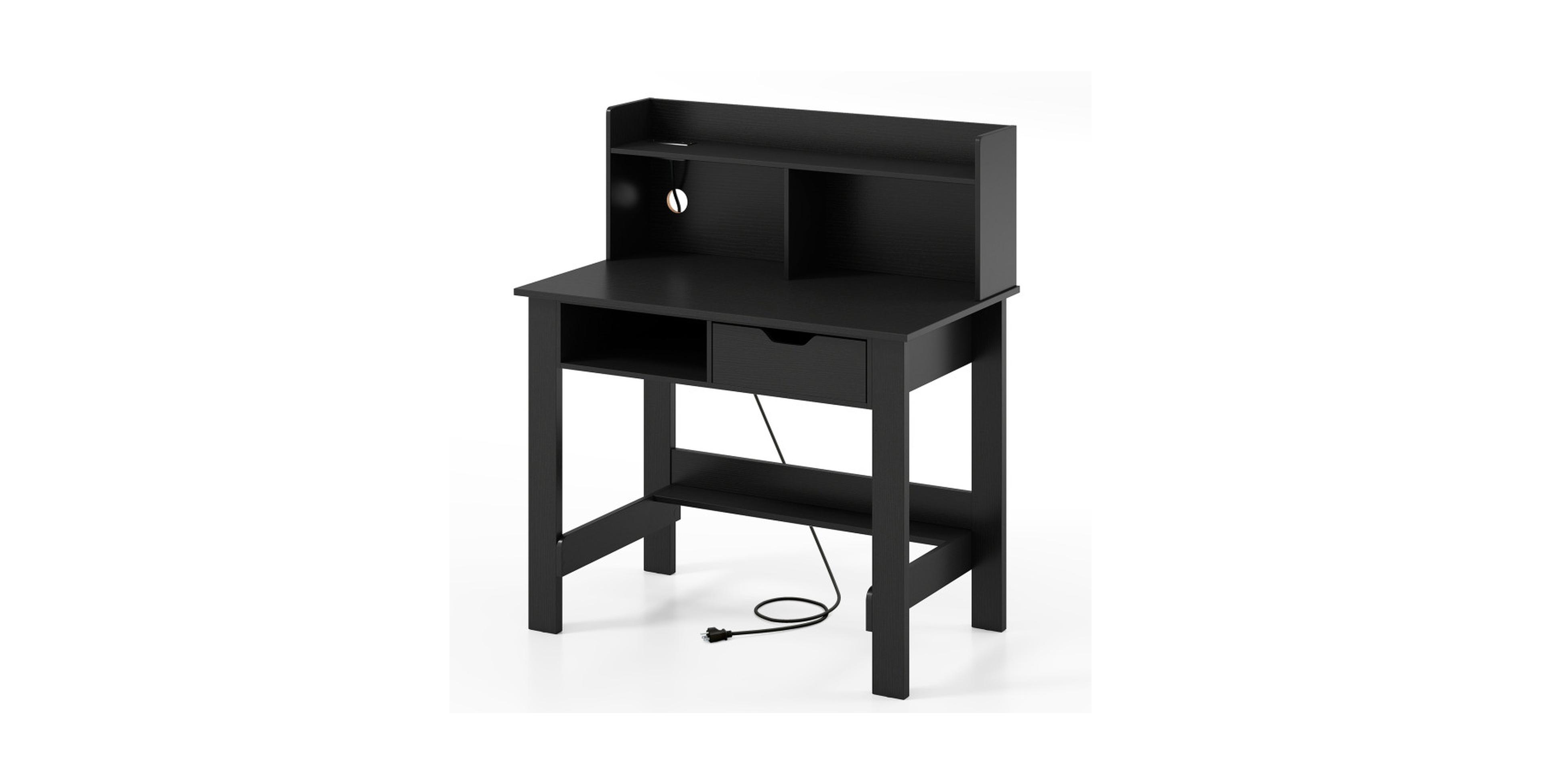 Gouun Computer Desk with Power Outlets Usb Ports and 2-Tier Open Hutch