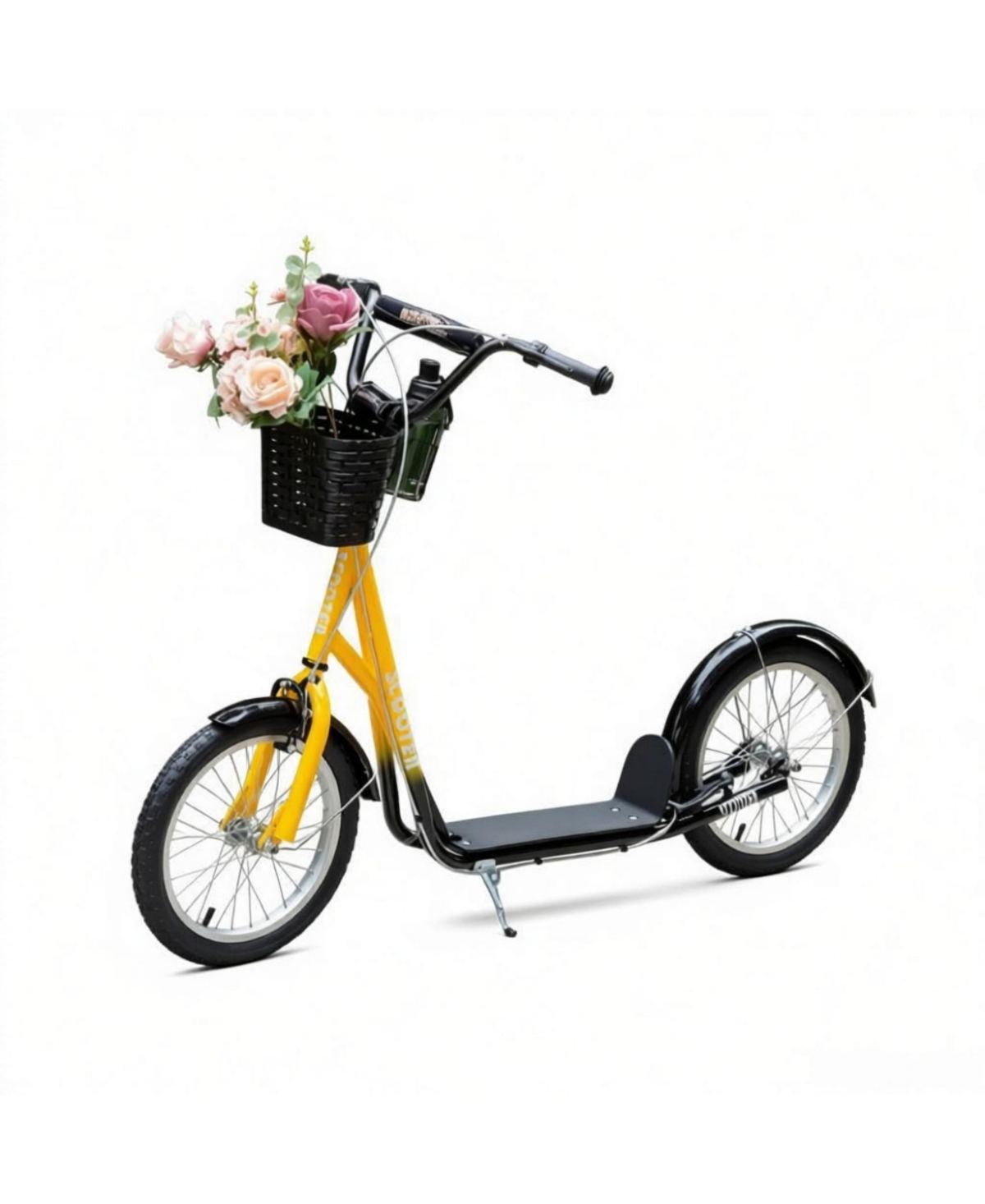Sevorley 16-Inch Youth Kick Scooter with Adjustable Handlebars, Double Brakes & Front Basket, 220 lbs, Ages 5-12 - Orange, black