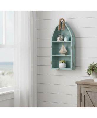 34 Inch Aqua Blue Wood Canoe Hanging Shelf