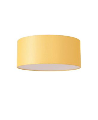 Stretch Flush Mount, Mustard Linen Drum Shade, Weathered Brass