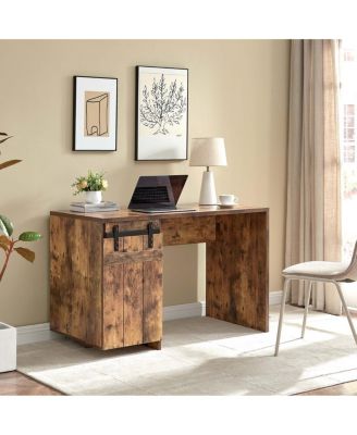  Distressed Wood Home Office Desk with Cabinet and Shelves