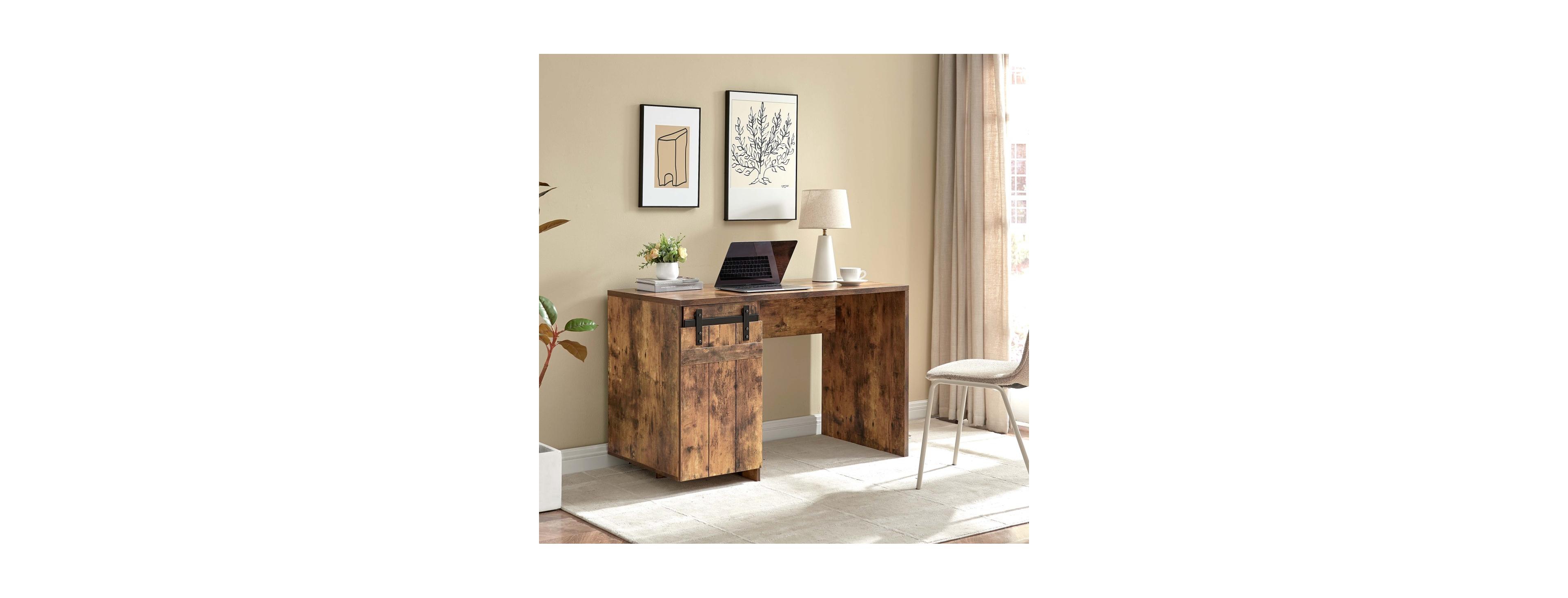 Streamdale Furniture Distressed Wood Home Office Desk with Cabinet and Shelves