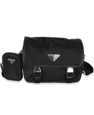 Black Tessuto Saffiano Double Buckle Messenger Bag