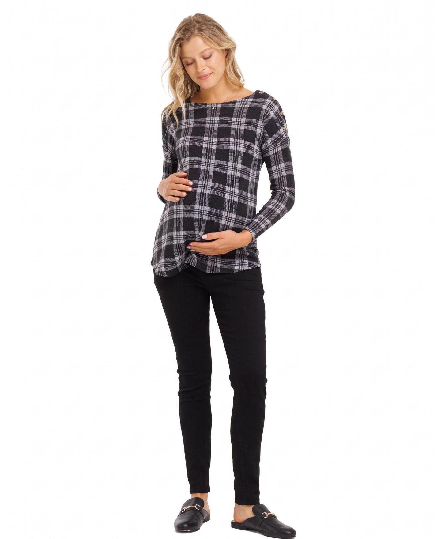 Женский топ Hello Miz Maternity Plaid Boat-Neck Long-Sleeve, цвет: Чёрный — фото 3