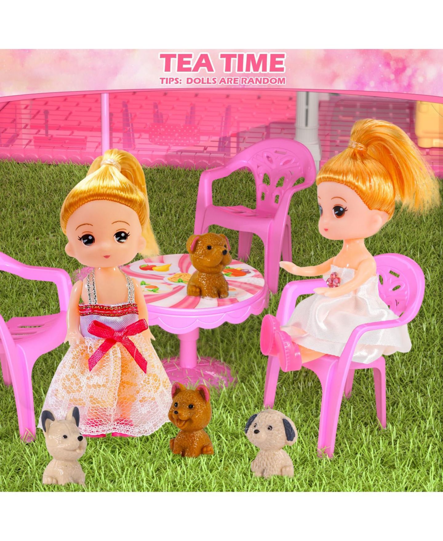 Детские аксессуары для кукол GNUADZ Princess 4-Story DIY Dollhouse with Slide, Includes 2 Dolls and 30+ Furniture Pieces, Ages 3+, цвет: Розовый — фото 4