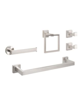 5Pieces Bathroom Hardware Set Square Towel Rack Toilet Paper Holder Robe Hooks