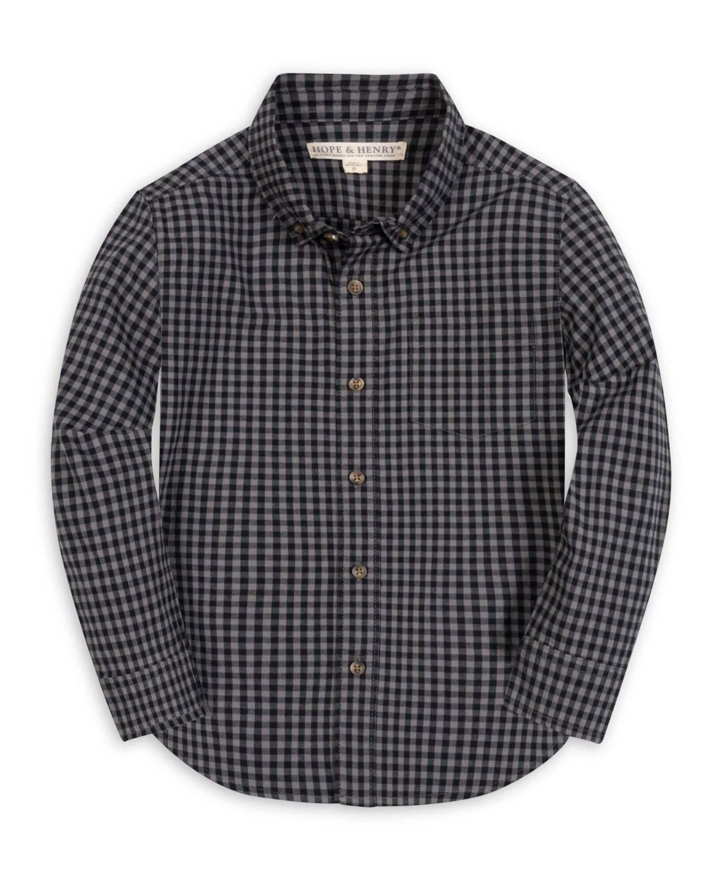 Рубашка Hope & Henry Long-Sleeve Poplin Stretch Shirt для мальчиков-малышей, цвет: Чёрный в мелкую клетку — фото 1