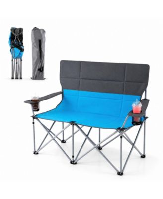 Double Camping Chair with Carry Bag, 2 Cup Holders, Premium Oxford Fabric