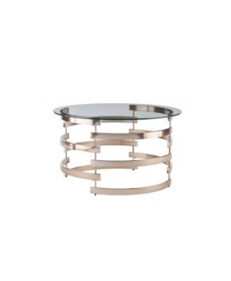 32" Clear And Champagne Glass And Metal With Iron Round Coffee Table