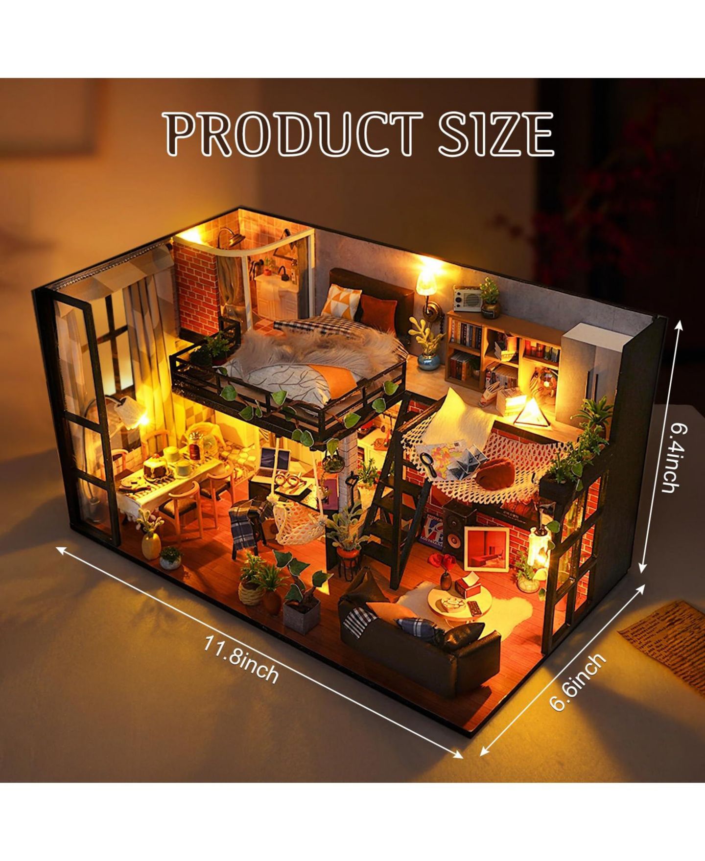 Детские аксессуары для кукол GNUADZ Miniature House DIY Dollhouse Kit With Dust Cover, Ages 14+, цвет: Loft — фото 2