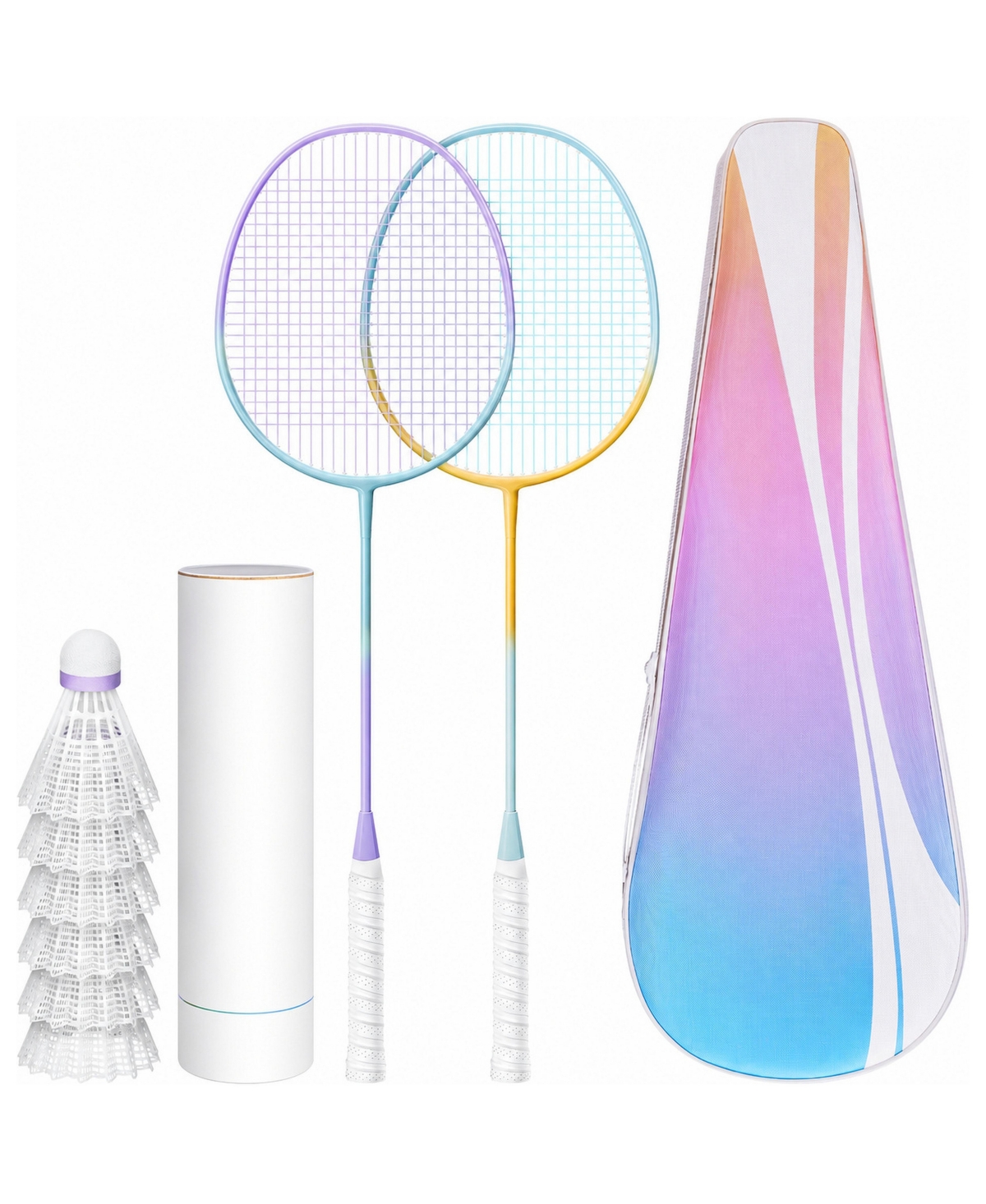 Peneyon 4 Player Badminton Racket Set With 12 Nylon Shuttlecocks Carrying Bag And Grip Tapes