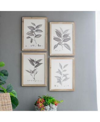 15.7" x 20.7" Vintage Leaf Illustration Framed Wall Art Set of 4