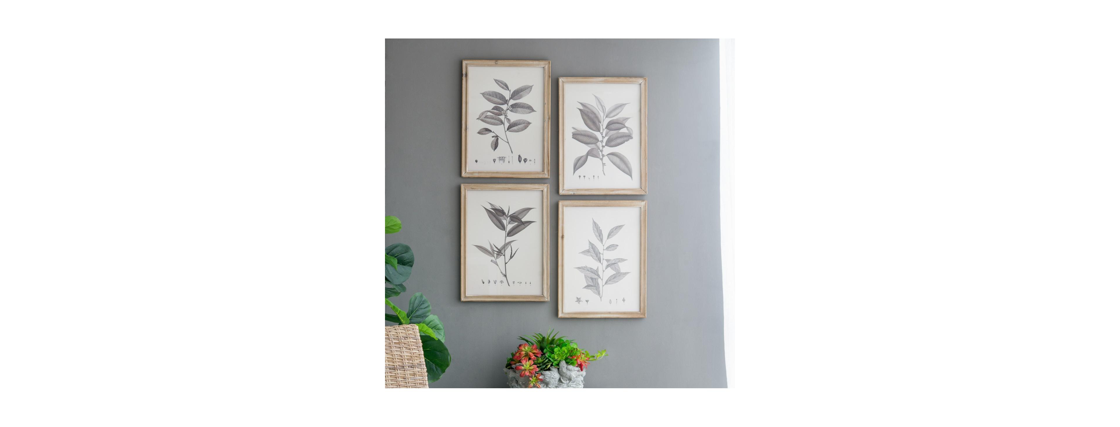 Laoties 15.7" x 20.7" Vintage Leaf Illustration Framed Wall Art Set of 4