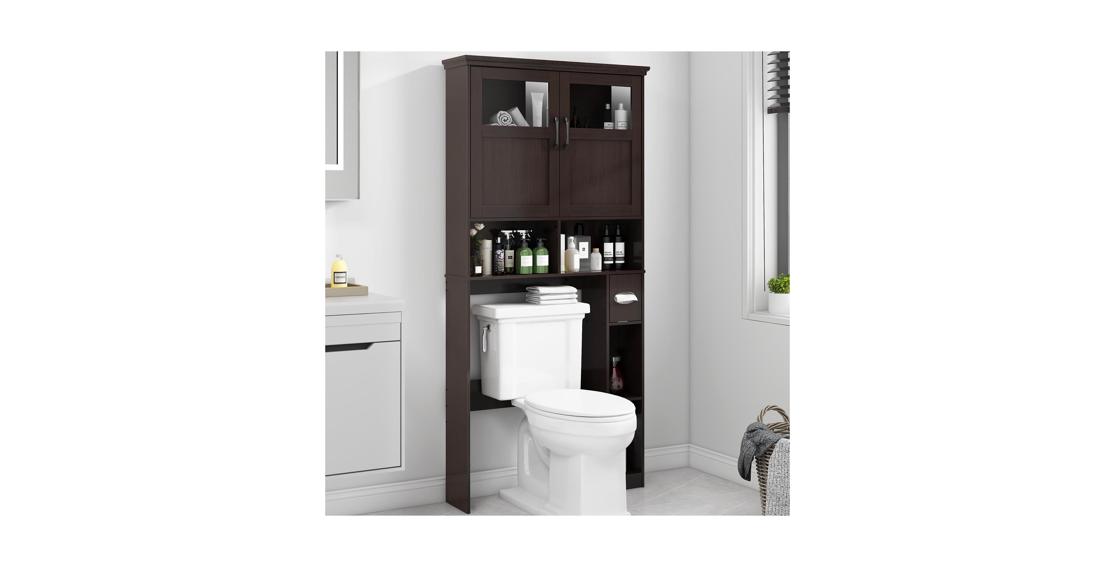 Vabches Over The Toilet Storage Cabinet with Doors and Paper Holder