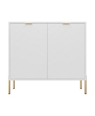 32 Inch MDF Slatted Grooved Gold Metal Legs Storage Cabinet