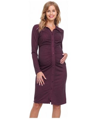 Maternity Nursing-Friendly Front-Ruched Knee-Length Dress