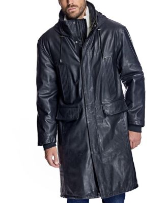 Men's Leather Hooded Long Coat