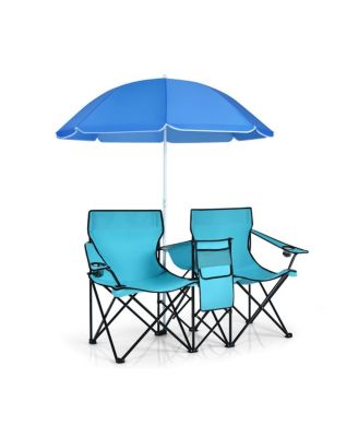 Outdoor camping chair with umbrella, Turquoise, Steel, polyester fabric, 600D oxford cloth Construction