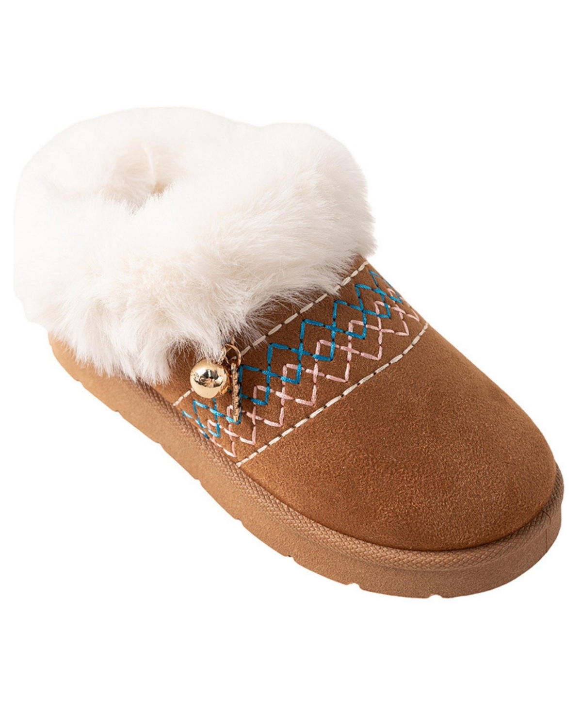 Bebe Little Girls Plush Faux Fur Collar Memory Foam Boot Slide Slippers